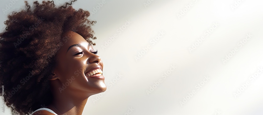 Confident Black Woman with Afro Hair in a Stylish White Shirt Portrait