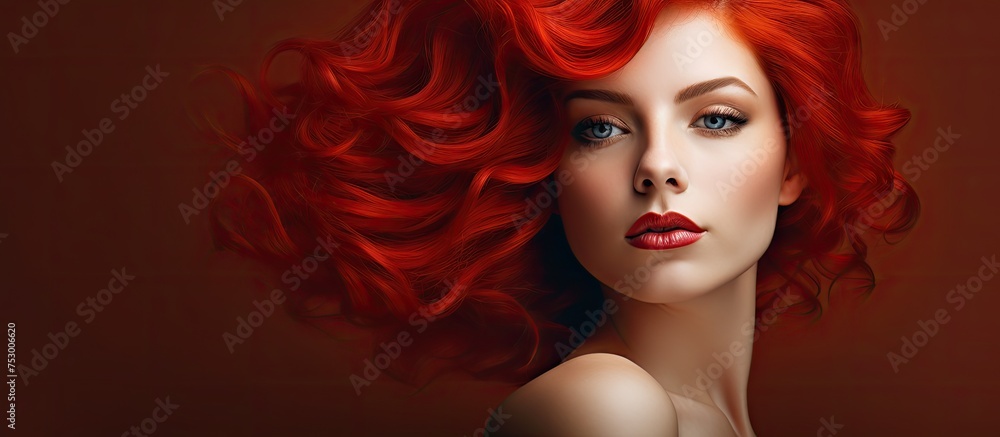 Fiery Red-Haired Woman Captivating with Piercing Blue Eyes in Dramatic Portrait Fiery Red-Haired Woman Captivating with Piercing Blue Eyes in Dramatic Portrait