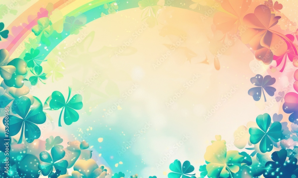 Happy St. Patrick's Day background with clover leaves and rainbow Happy St. Patrick's Day background with clover leaves and rainbow