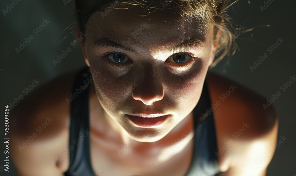 Close-up portrait of a young beautiful woman in sportswear Close-up portrait of a young beautiful woman in sportswear
