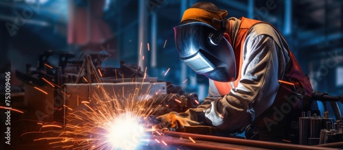 Skilled Welder Creating Sparks While Welding Metal in a Modern Factory Setting