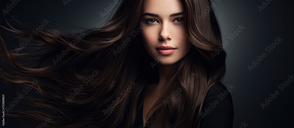 Serene Young Woman Posing with Long Brown Hair in Natural Sunlight Portrait Serene Young Woman Posing with Long Brown Hair in Natural Sunlight Portrait