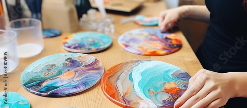Creative Plate Painting: A Colorful Artistic Process with Acrylics and Brushes