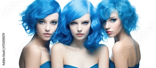 Vibrant Trio: Three Beautiful Women Rocking Trendy Blue Hair in Urban Setting © HN Works