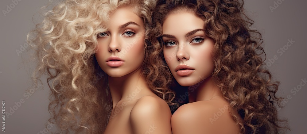 Obraz premium Radiant Diversity: Two Spirited Women Embrace Their Beautiful Curly Hair with Confidence