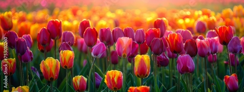 multicolored tulip garden,painting of bold brush