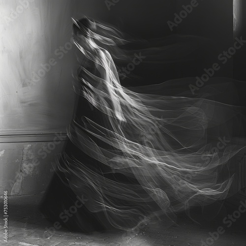 Woman's dress, in the style of blurred forms, abstracted figurative.