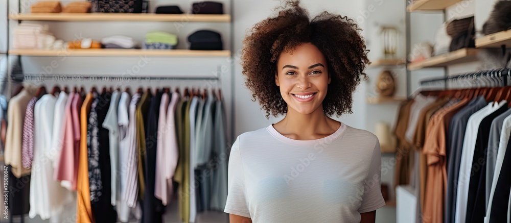 Fashionable Woman Contemplating Wardrobe Choices in Front of Closet at Home Fashionable Woman Contemplating Wardrobe Choices in Front of Closet at Home