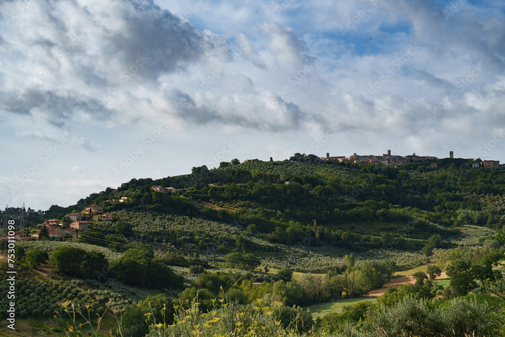 Rural landscape near Foligno and Montefalco, Umbria, Italy, at summer
