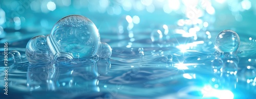 cosmetic essence liquid bubble molecule inside liquid bubble on water background d rendering 