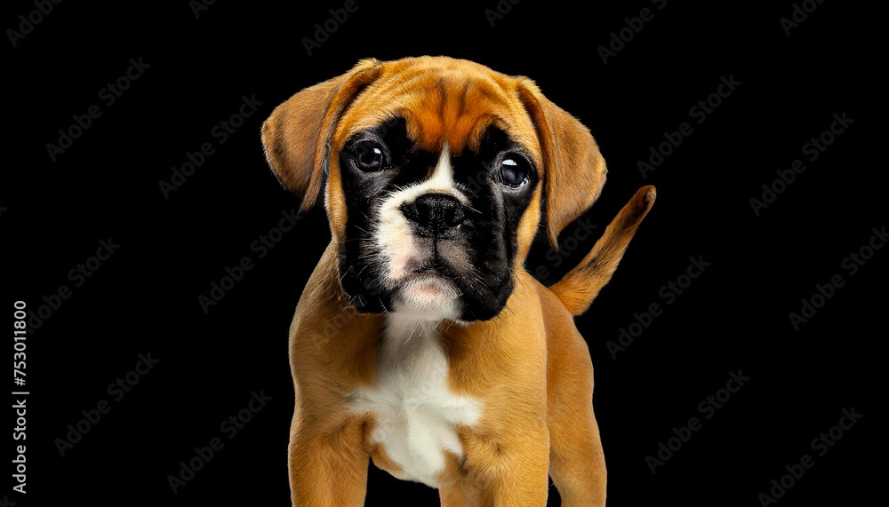 portrait of german boxer puppy dog isolated on black background, cut out portrait of german boxer puppy dog isolated on black background, cut out