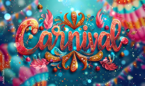 Carnival calligraphy lettering  enriched with glitter elements that bring out the excitement and energy of the event