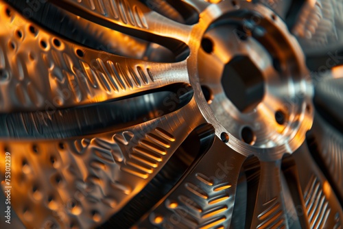 Detailed macro of brake rotor cooling fins, illustrating the design elements aimed at dissipating heat during braking. photo
