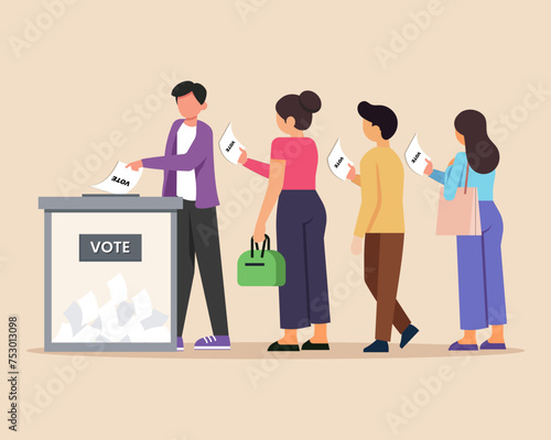 Election campaign People making decision and putting paper ballot in vote box democracy and government Vector illustration