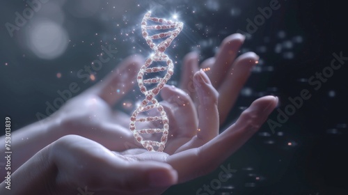 DNA double helix in a human hand. photo
