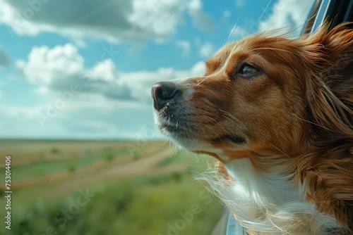 Pensive Dog Enjoying the Breeze on a Tranquil Country Road - Generative AI