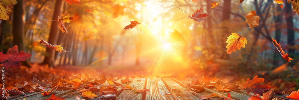 empty wooden in autumn, empty wood table on blurred natural autumn flower background with sunlight ,bokeh light, empty space, product display,banner empty wooden in autumn, empty wood table on blurred natural autumn flower background with sunlight ,bokeh light, empty space, product display,banner