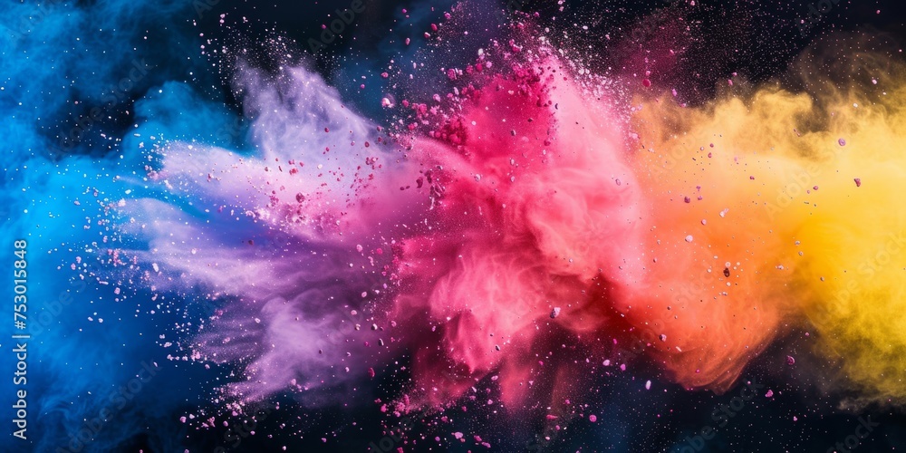 explosion of multi-colored powder on a black background Generative AI