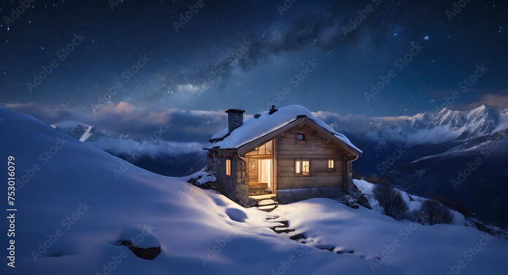 雪深き山荘と星々