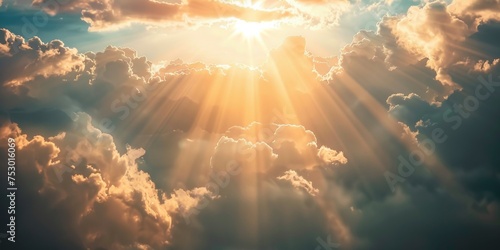 bright rays of light break through the clouds Generative AI photo