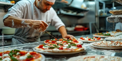 pizza chef preparing pizza close-up Generative AI