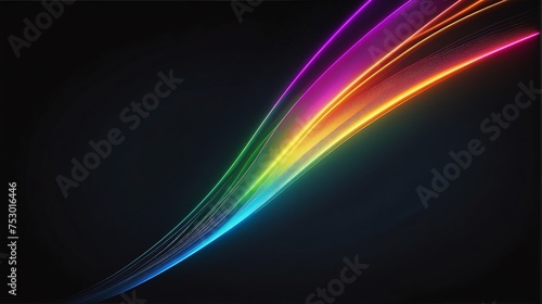 Reflective colorful laser curved slanted light ray on a plain black background from Generative AI