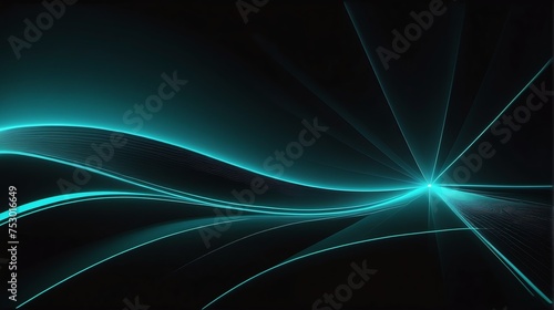 Reflective teal laser curved slanted light ray on a plain black background from Generative AI © Arceli