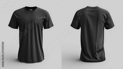 Blank black t-shirt template. Front and back views