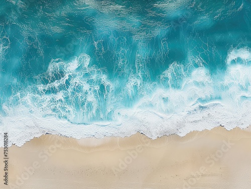 Aerial View of Crashing Ocean Waves on Beach