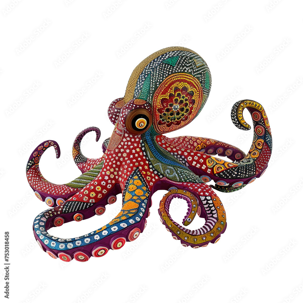 Hand-Painted Alebrije Octopus Sculpture on White Hand-Painted Alebrije Octopus Sculpture on White