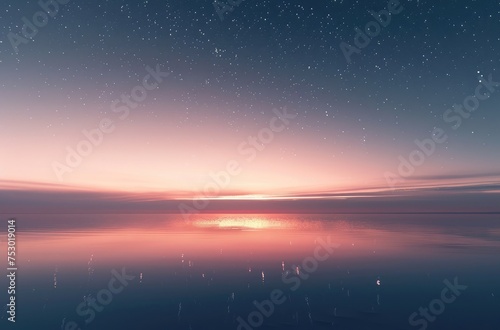 Serene Ocean Sunset under Starry Night Sky