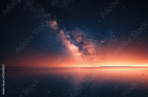 Starry Night Sky with Milky Way Over Calm Sea