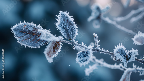 Frosted Leaves in Winter Close-Up