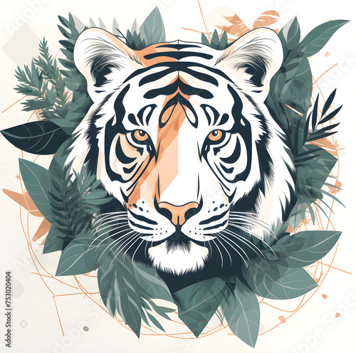 Drawing of a tiger portrait. Stylized illustration of a big cat.