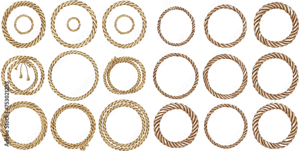 Set of round vector frames from nautical rope - obrazy, fototapety, plakaty 