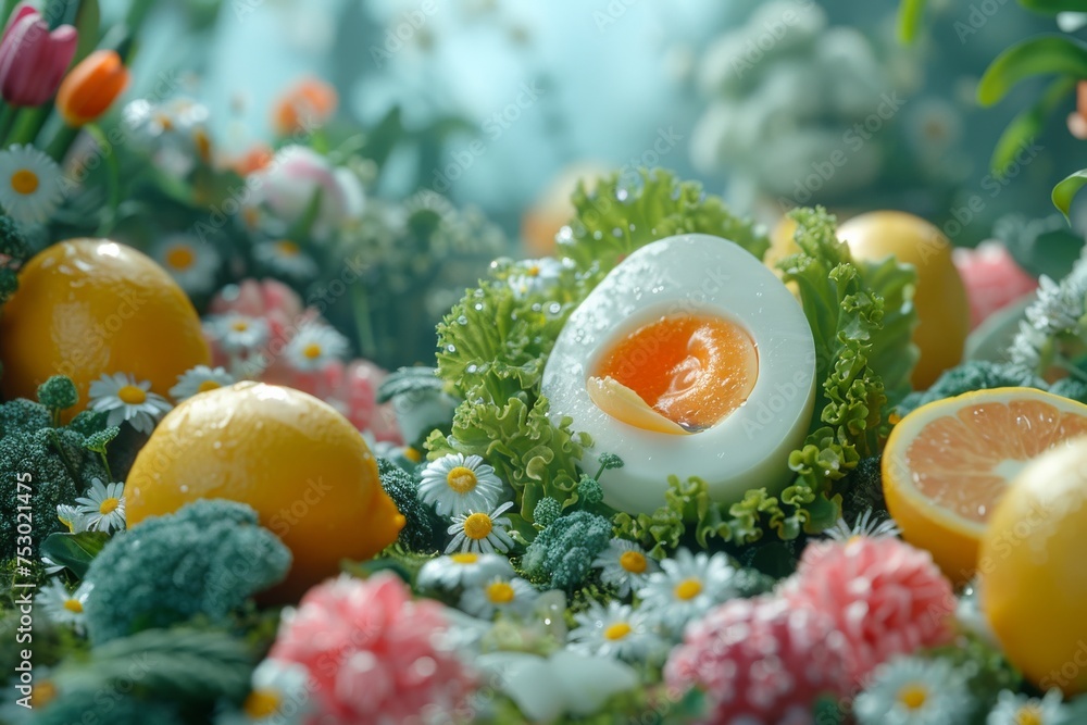 A close up of a salad with a fried egg on top A close up of a salad with a fried egg on top