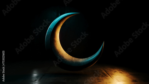 Gleaming 3D Crescent for Ramadan Nights