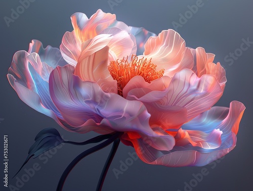  a digital photo of cinematic realism Peony, Muted glow opal white color margarite, iridescent opalescent colours