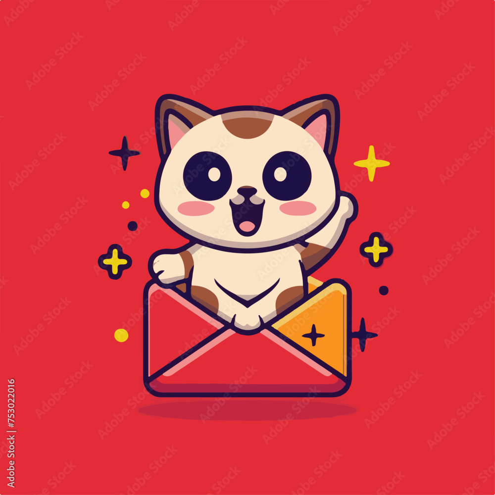 flat_logo_of_chibi_cat_isolated_on_a_red_lucky