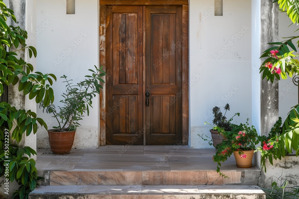 Fototapeta premium Simple design wooden front door to a residential home property