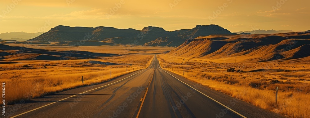 Golden Sunset on a Desert Highway Adventure