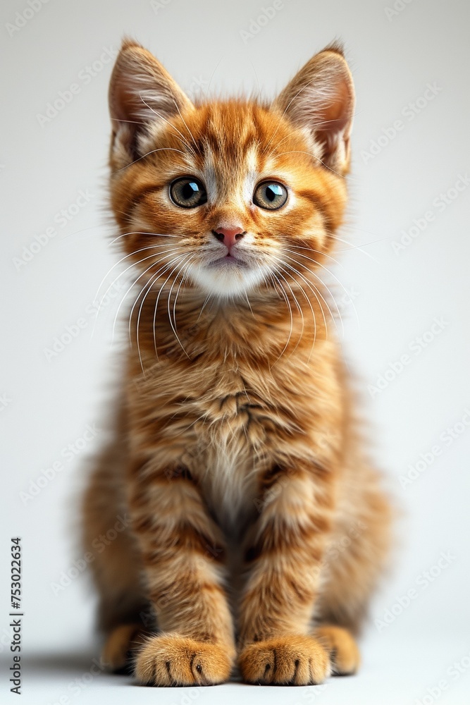 A cute tabby kitten with a playful, funny expression, sitting against a studio background. A cute tabby kitten with a playful, funny expression, sitting against a studio background.