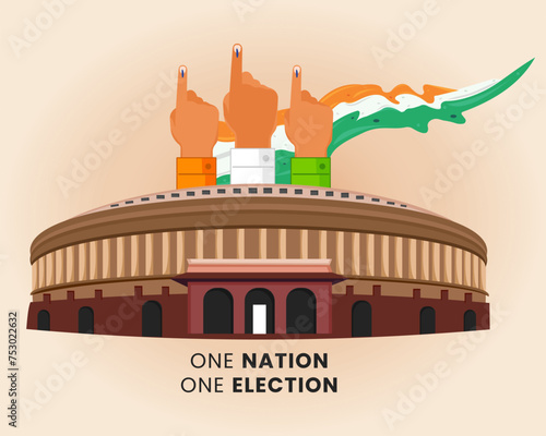 Voters Raising their Hands to Show their voting rights and Parliament Building in the Background election campaign vector illustration
 photo