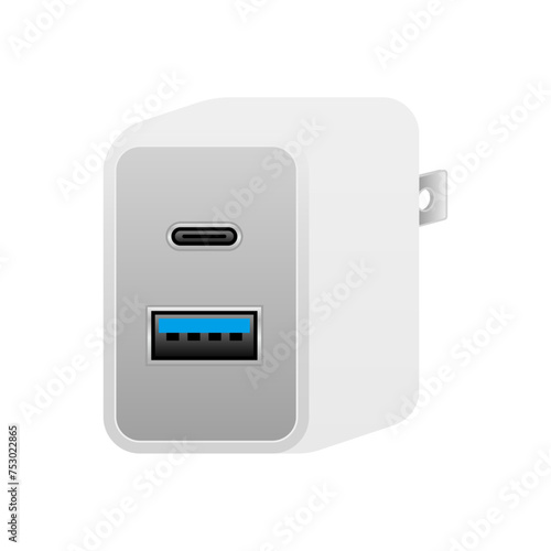 白いUSB充電器_USBType-C 1ポート&USBタイプA 3.0 1ポート