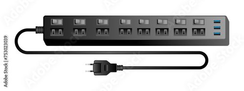 黒い電源アダプタ _8口差込口&USBタイプA 3.0 3ポート