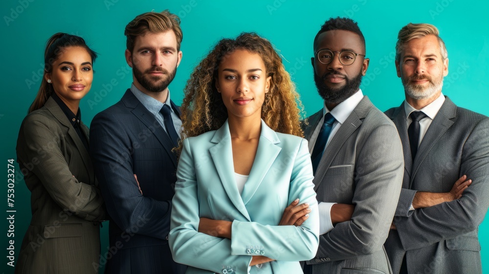 A group of successful business people in a solid color background A group of successful business people in a solid color background