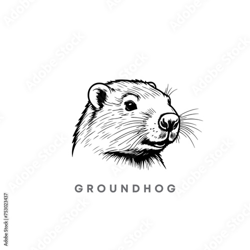 Groundhog Black and white silhouette logo design. Vector Groundhog Cartoon Character. Happy Groundhog Day Vector Illustration