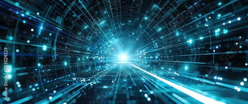 Futuristic High-Speed Data Network Tunnel Visualization