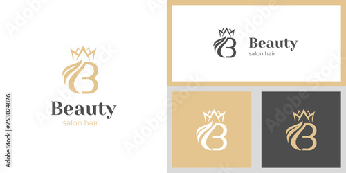 Letter B hair salon logo icon design with crown graphic for beauty women hairstyle logo symbol