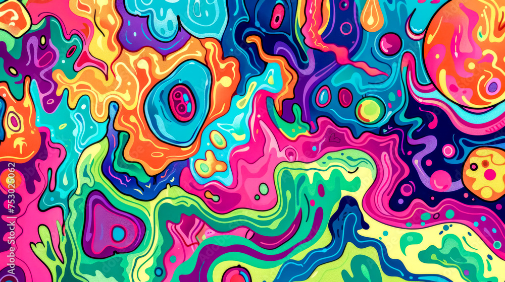Colorful abstract design evoking a psychedelic experience with fluid shapes